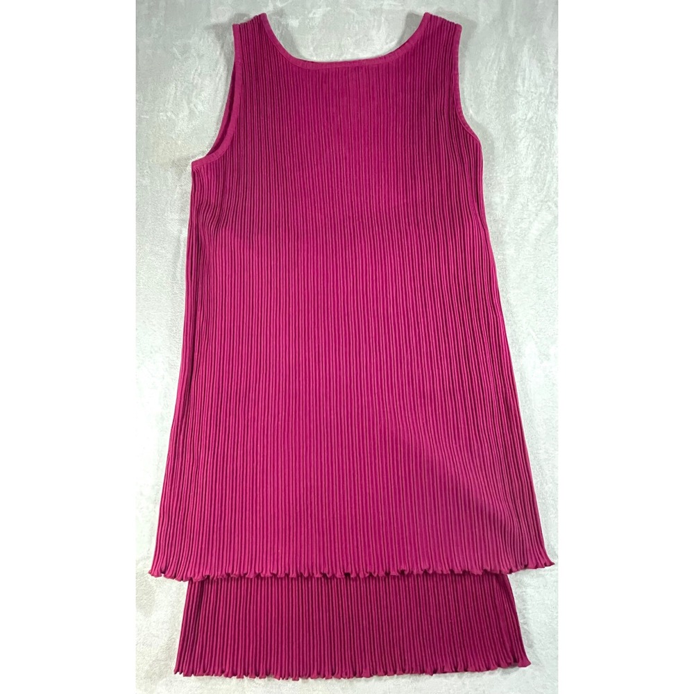 Andrea Jovine Skirt Set Women XL Pink Pleated 2 Piece 100% Cotton Tank Top Skirt